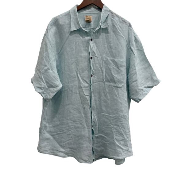 Jos. A. Bank Men’s XXL Linen Short Sleeve Button Up Shirt Teal Summer Casual - Picture 1 of 5